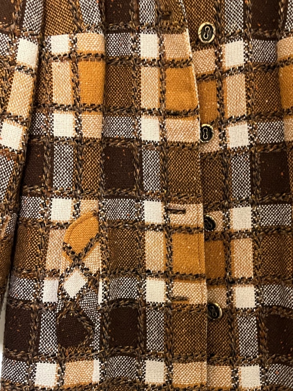 Vintage Classic Made In France Wool Check Plaid Jacket Brass Buttons S/M - Picture 7 of 12